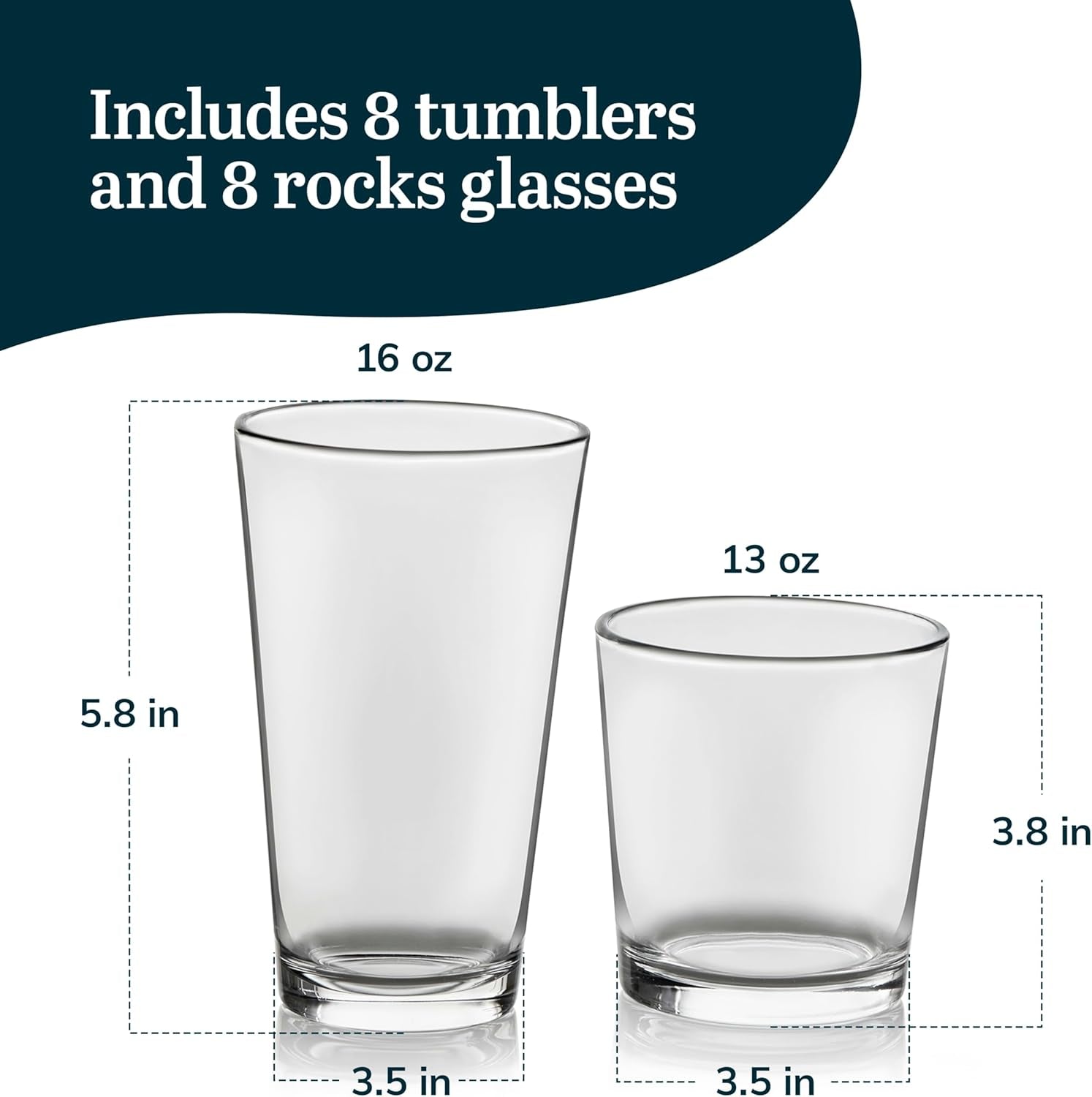 Flare Tumbler and Rocks Glasses Set, Stylish Lead-Free Drinking Glasses Set of 16, Versatile Dishwasher Safe Kitchen Glassware Set for Parties