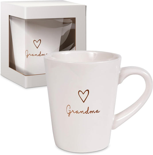 Pavilion Grandma Coffee Mug - Stoneware Coffee Cups for Grandmothers with Heart Tag - Ideal for Daily Use with "Grandma" Text Design - Microwave & Dishwasher Compatible - Cream, 15 Oz