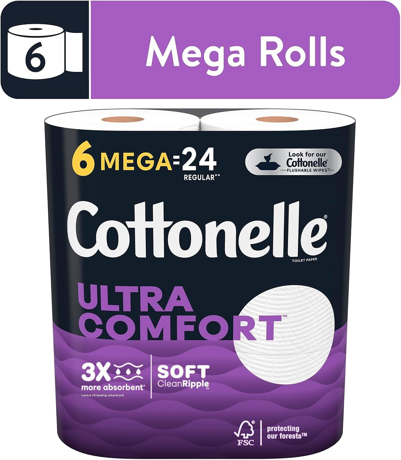 Ultra Comfortcare Toilet Paper, 6 Mega Rolls, Soft Bath Tissue (6 Mega Rolls = 24 Regular Rolls)