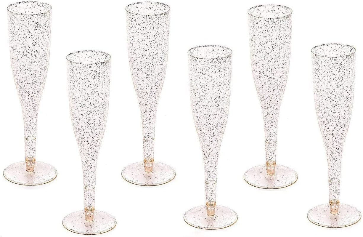 30 Disposable Champagne Flutes - 4.5 Oz Gold Glitter Plastic Cups for Parties - Elegant Toasting Glasses - Perfect for Weddings, Engagements, Mimosa Bars, Thanksgiving, Christmas, New Year’S Eve