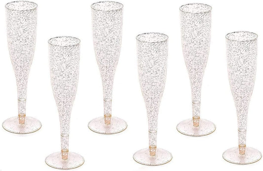 30 Disposable Champagne Flutes - 4.5 Oz Gold Glitter Plastic Cups for Parties - Elegant Toasting Glasses - Perfect for Weddings, Engagements, Mimosa Bars, Thanksgiving, Christmas, New Year’S Eve