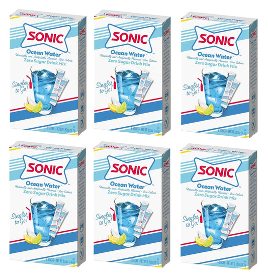 Sonic Ocean Water Singles to Go Drink Mix - 6 Boxes - 36 Sticks - Zero Sugar - Low Calorie - 36 Total Servings