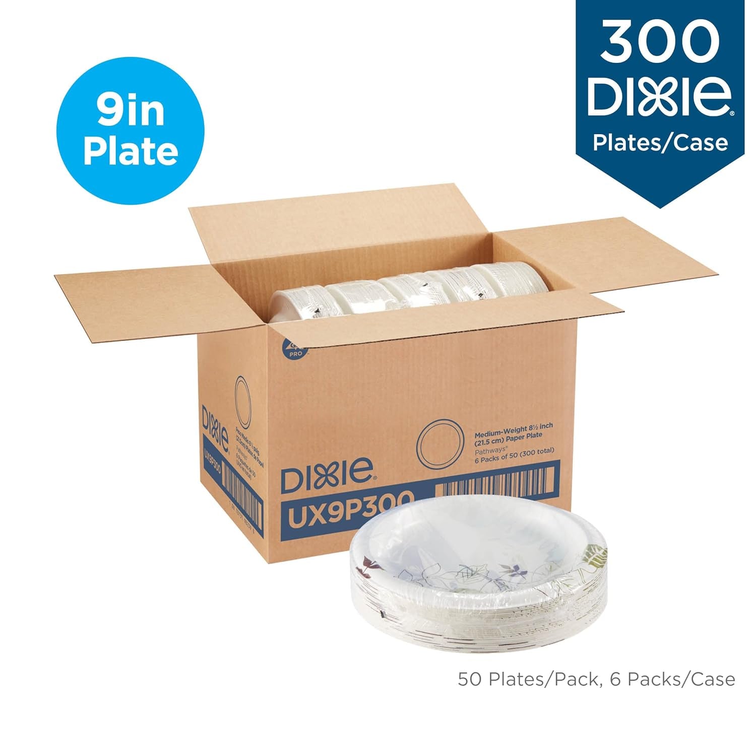 Bulk Paper Plates, 8.5 Inch, 300 Plate Count, (50 Plates per Pack, 6 Pack per Case), Medium Weight, White, Perfect for at Home, Restaurants, Events, & Catering, Item # UX9P300