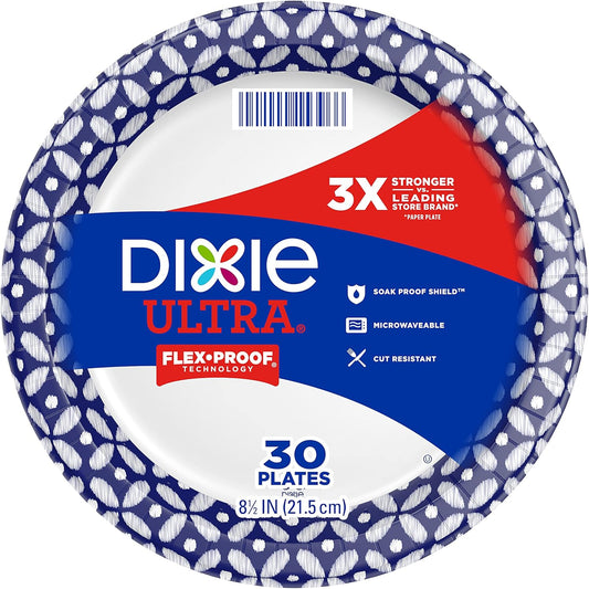 Ultra Disposable Paper Plates, 8 ½ Inch, Lunch or Light Dinner Size Printed Disposable Plates, 300 Count (10 Packs of 30 Plates), Packaging and Design May Vary