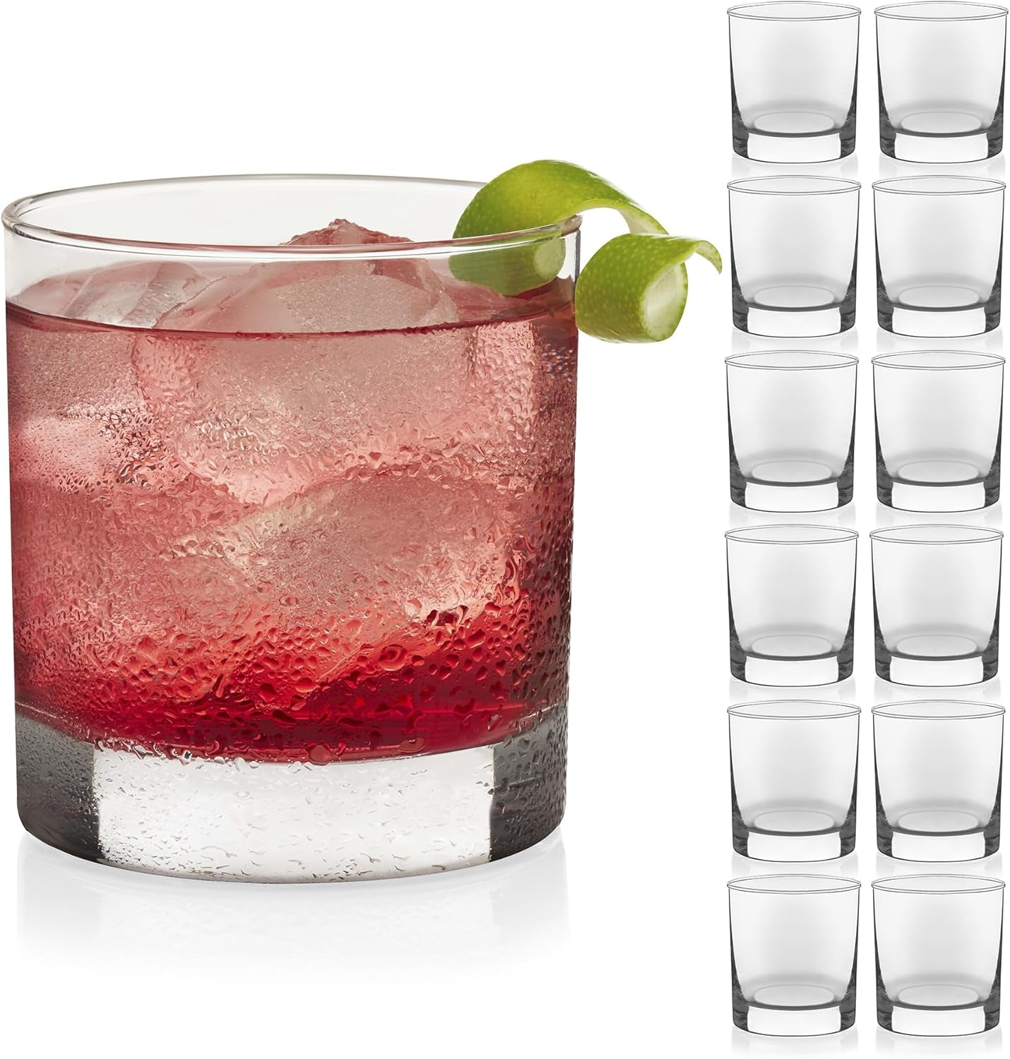 917CD Heavy Base Rocks Glasses Set of 12, Rocks Whiskey Glasses Set with Simple Lines, Dishwasher Safe Cocktail Drinking Glasses, Ideal Rocks Glassware for Special Moments