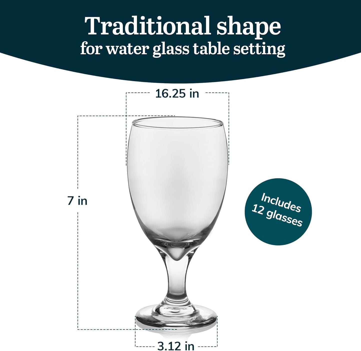 Classic Clear Glass Goblets Set of 12, Dishwasher Safe Drinking Goblets for Iced Tea, Sangria, and More, Ideal Goblet Glassware for Parties