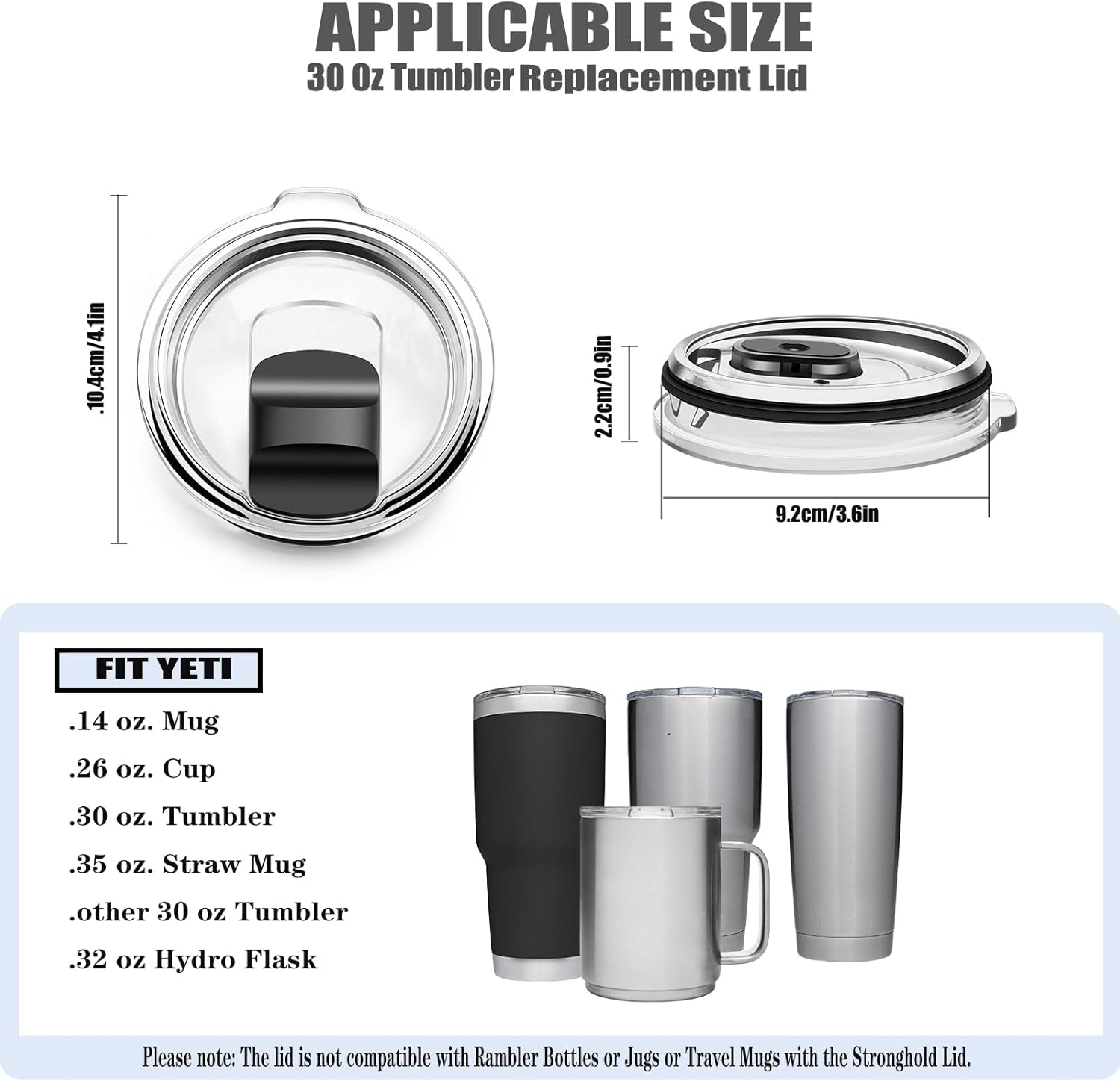 30 Oz Tumbler Lid, 30 Oz Magnetic Replacement Lids Compatible for YETI 30 Oz Tumbler, 14 Oz Mug and 35 Oz Straw Mug, Travel Spill Proof Cup Lids Covers with Magnetic Slider Switch, BPA Free