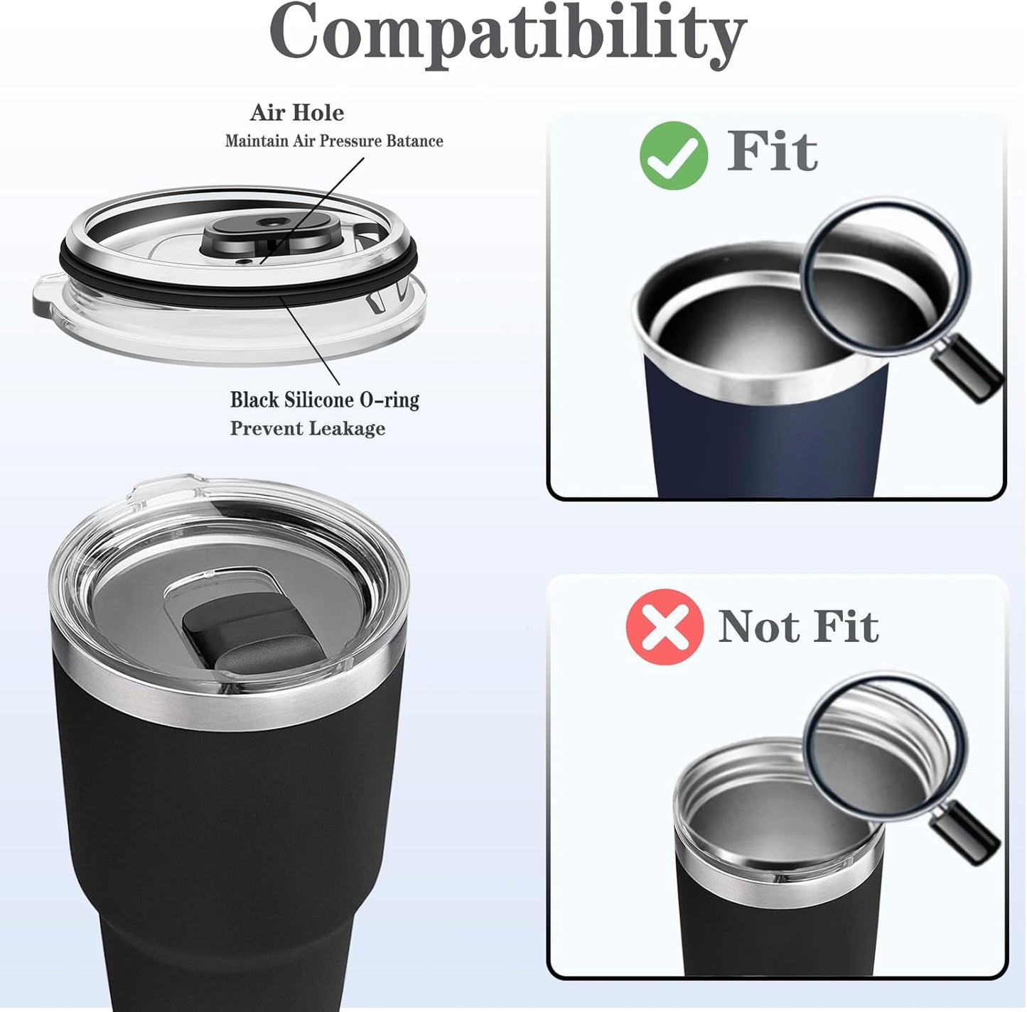 30 Oz Tumbler Lid, 30 Oz Magnetic Replacement Lids Compatible for YETI 30 Oz Tumbler, 14 Oz Mug and 35 Oz Straw Mug, Travel Spill Proof Cup Lids Covers with Magnetic Slider Switch, BPA Free