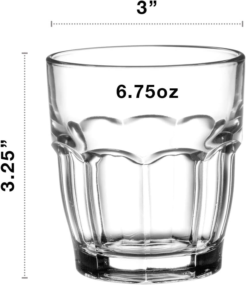 Rock Bar Stackable Juice Glasses – Set of 6 Dishwasher Safe Drinking Glasses for Soda, Milk, Coke, Beer, Spirits – 6.75Oz Durable Tempered Glass Water Tumblers for Daily Use