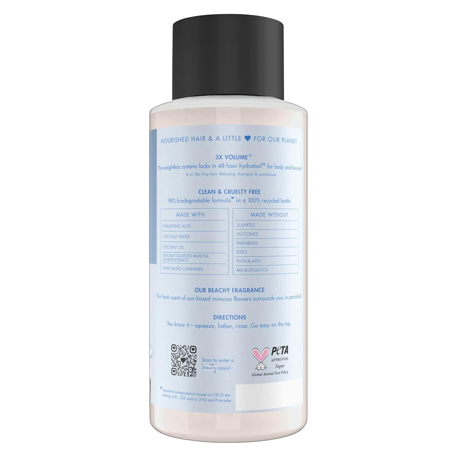 Weightless Volume Shampoo with Hylauronic Acid Coconut Water & Mimosa Flower for Thin and Fine Hair 13.5 Oz